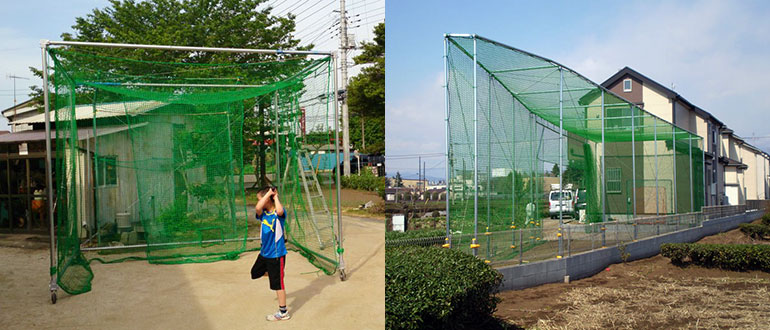 特別送料無料！】 バッティング ゲージ 野球 防球 フェンス 簡易式 組立式 ロープ引張り式 T358 日本製 グラウンド 防犯 屋外 おすすめ 